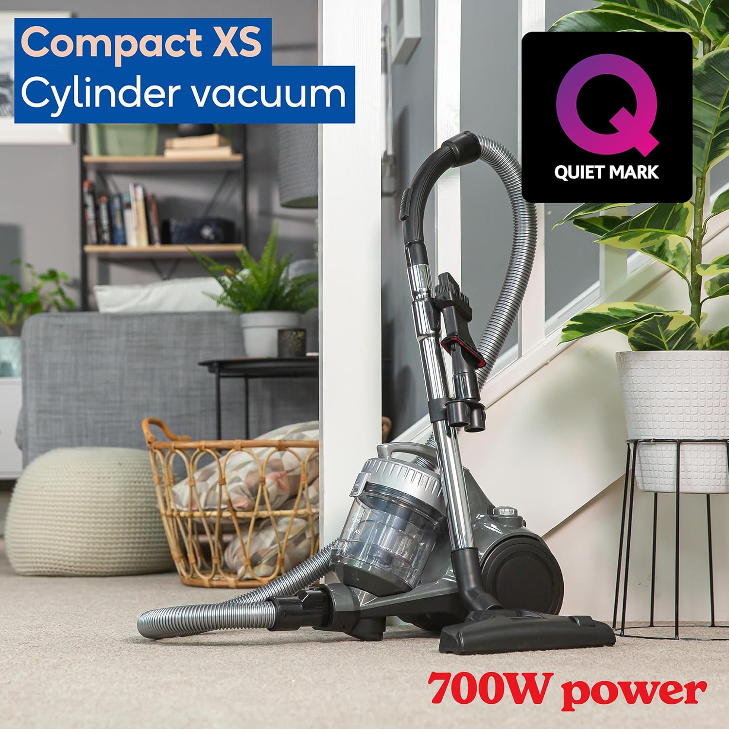 Russell Hobbs Cylinder Vacuum Cleaner COMPACT XS 1.5 Litre Grey & Silver with 3 in 1 Multi-Tool, Triple Filtration 700W Ultra Compact, 2 Year Guarantee RHCV1611-3