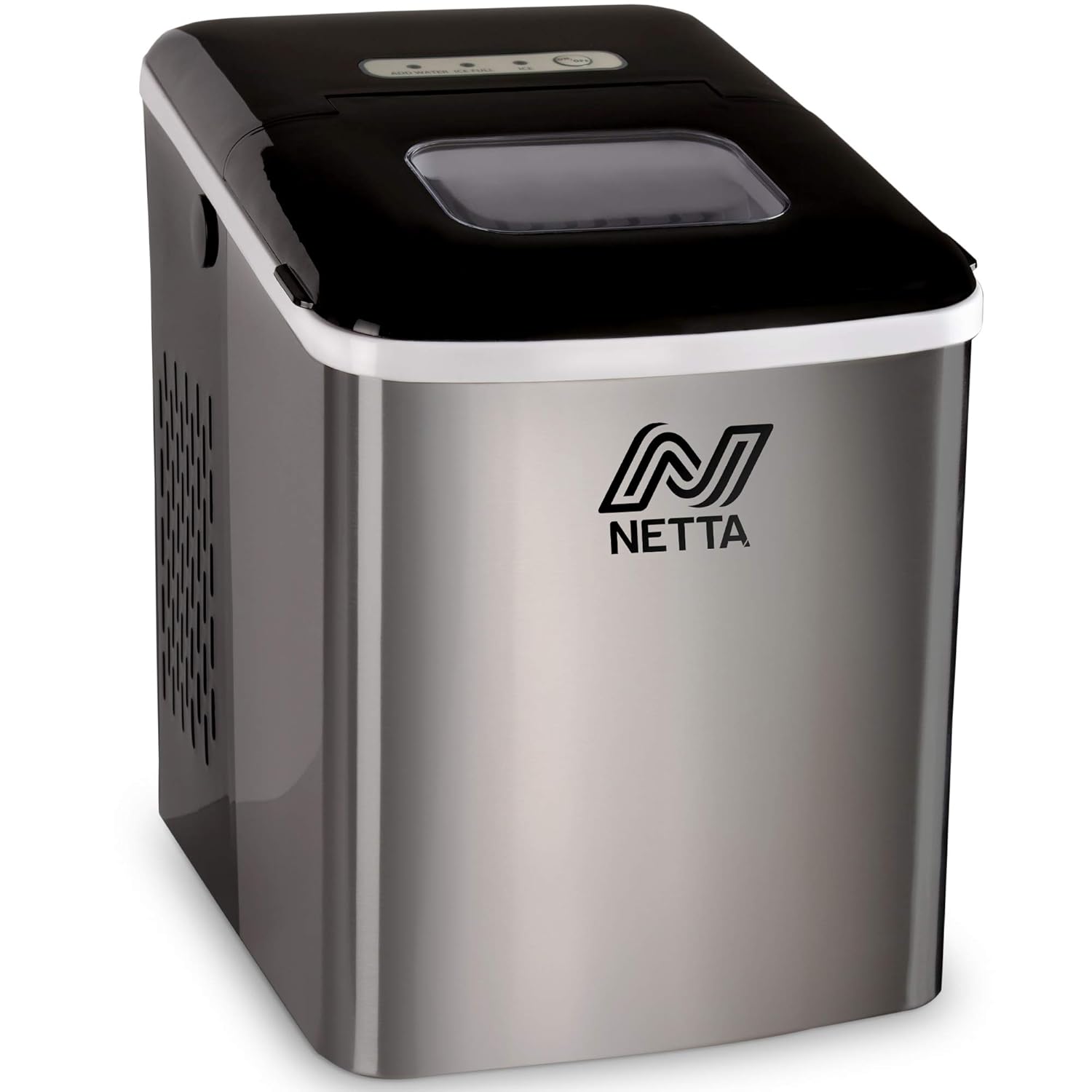 NETTA Ice Maker Machine for Home Use Makes Cubes in 10 Minutes - Large 12kg Capacity 1.8L Tank - No Plumbing Required - Includes Scooper and Removable Basket - Stainless Steel & Black-0