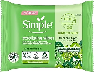 Simple biodegradable Exfoliating Face Wipes cleansing wipes to smooth skin and unclog pores for sensitive skin 20 wipes