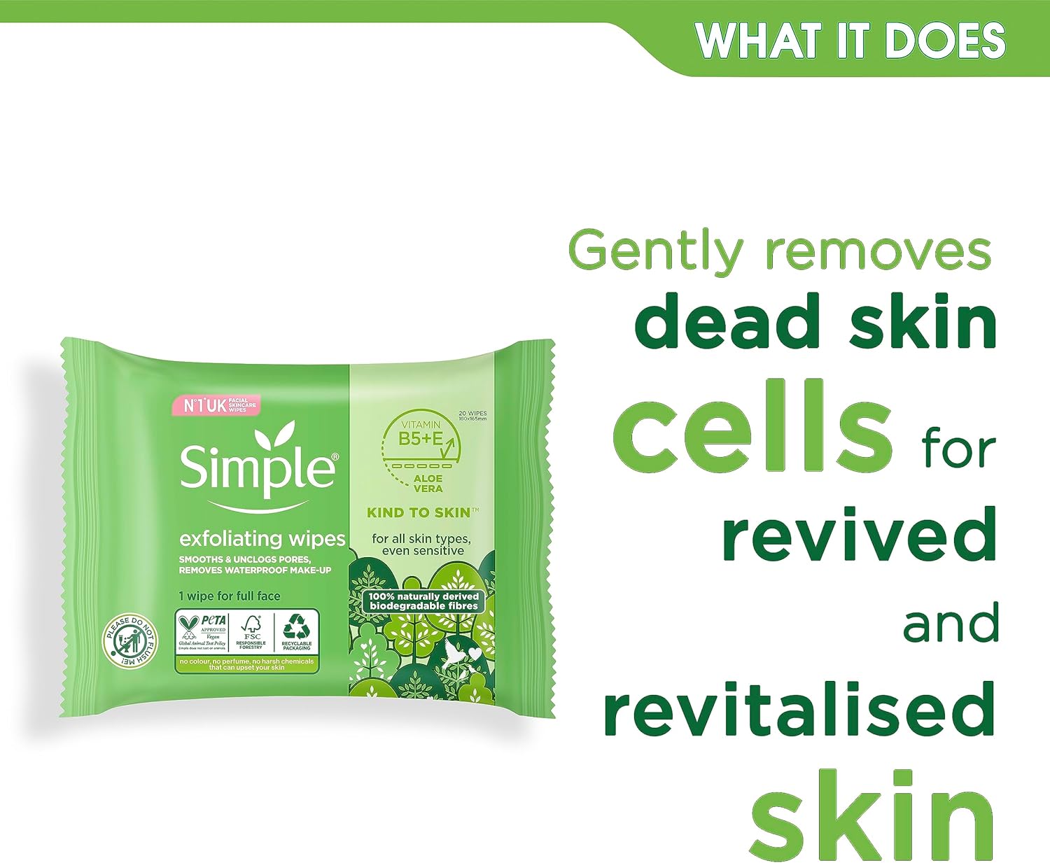 Simple biodegradable Exfoliating Face Wipes cleansing wipes to smooth skin and unclog pores for sensitive skin 20 wipes-3