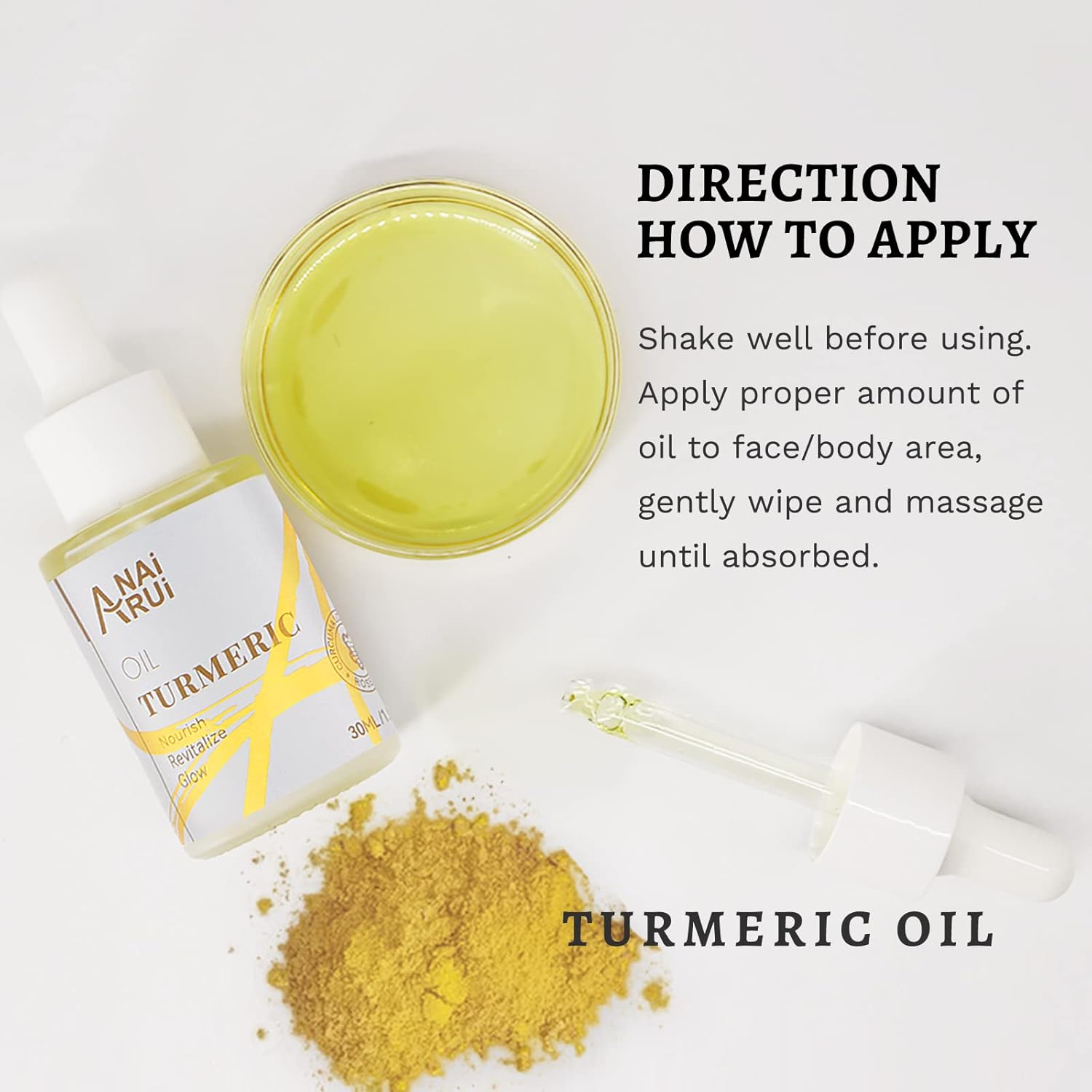 ANAiRUi Turmeric Glow Oil, Anti-Aging Skin Care for Face, Neck and Eyes - Reduces Freckles, Nourishes, Hydrates, Firms Skin, Diminishes Fine Lines and Wrinkles (30ml)-7