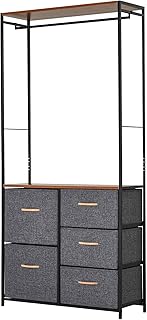 HOMCOM Chest of Drawers with Coat rack Steel Frame 5 Drawers Bedroom Hallway Home Furniture Black Brown