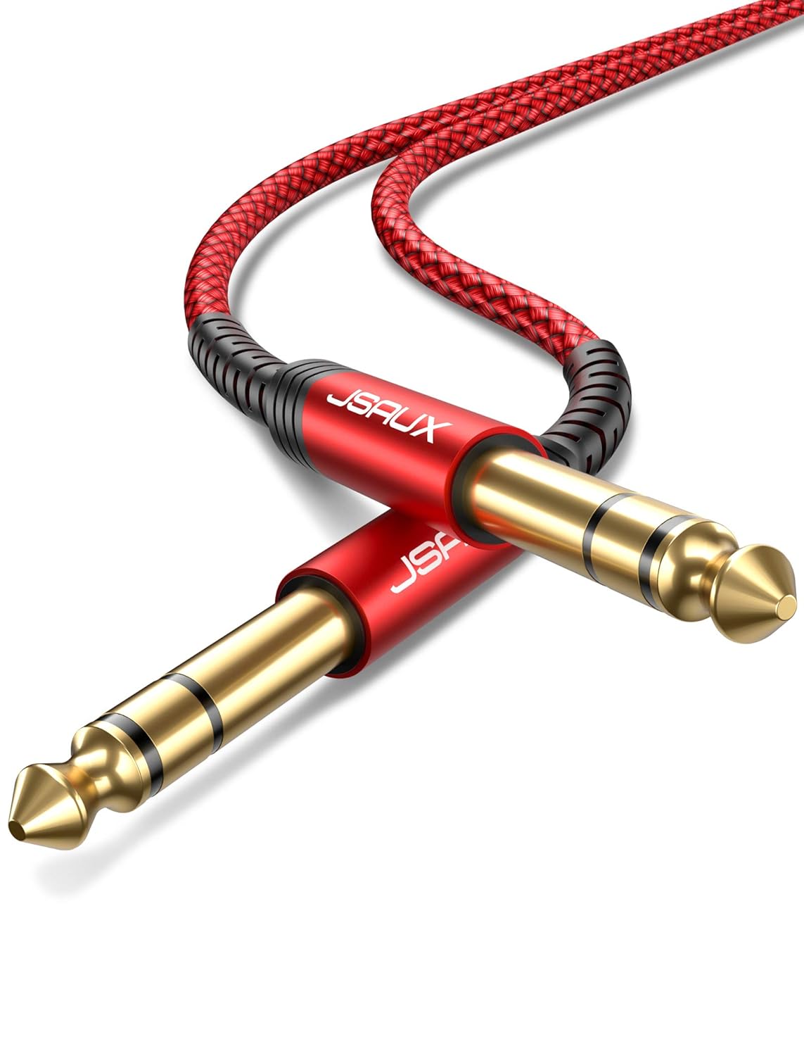 JSAUX Professional Guitar Cable 3M (10ft), 1/4" 6.35mm to 6.35mm TRS Stereo Audio Guitar Lead Nylon Braided Jack Instrument Cable for Electric Guitar, Bass, Amp, Keyboard, Mondolin - Red-0