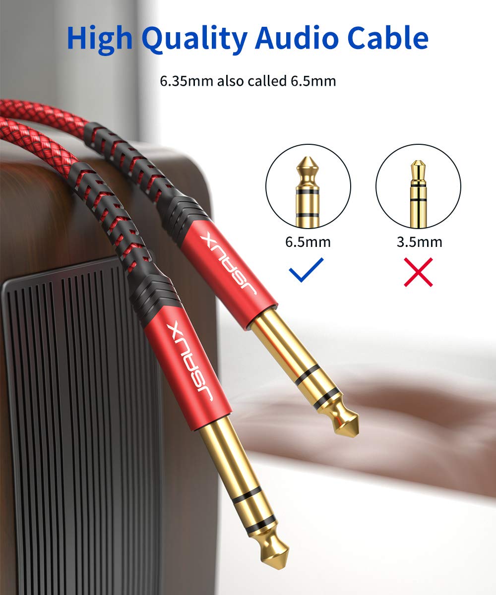 JSAUX Professional Guitar Cable 3M (10ft), 1/4" 6.35mm to 6.35mm TRS Stereo Audio Guitar Lead Nylon Braided Jack Instrument Cable for Electric Guitar, Bass, Amp, Keyboard, Mondolin - Red-1