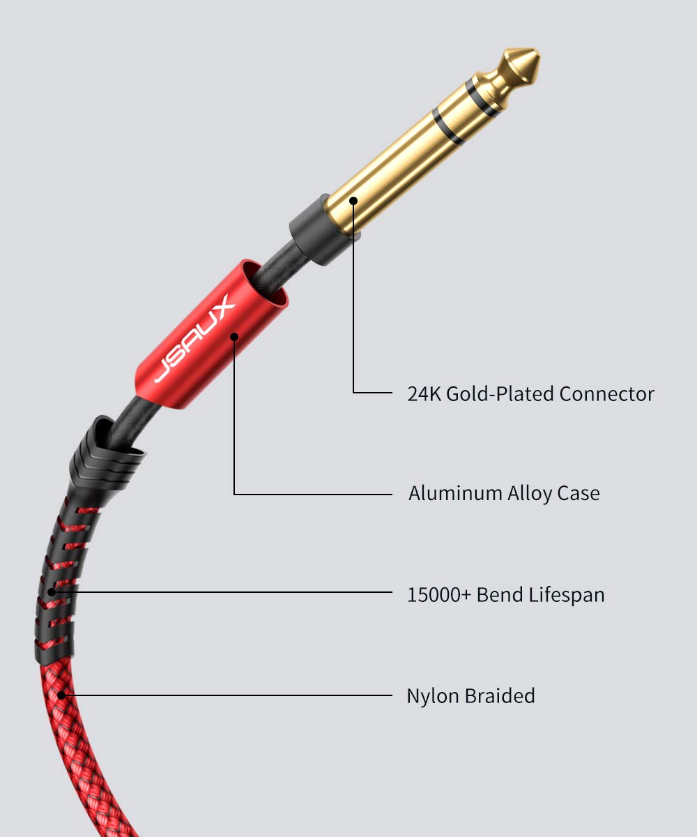 JSAUX Professional Guitar Cable 3M (10ft), 1/4" 6.35mm to 6.35mm TRS Stereo Audio Guitar Lead Nylon Braided Jack Instrument Cable for Electric Guitar, Bass, Amp, Keyboard, Mondolin - Red-4