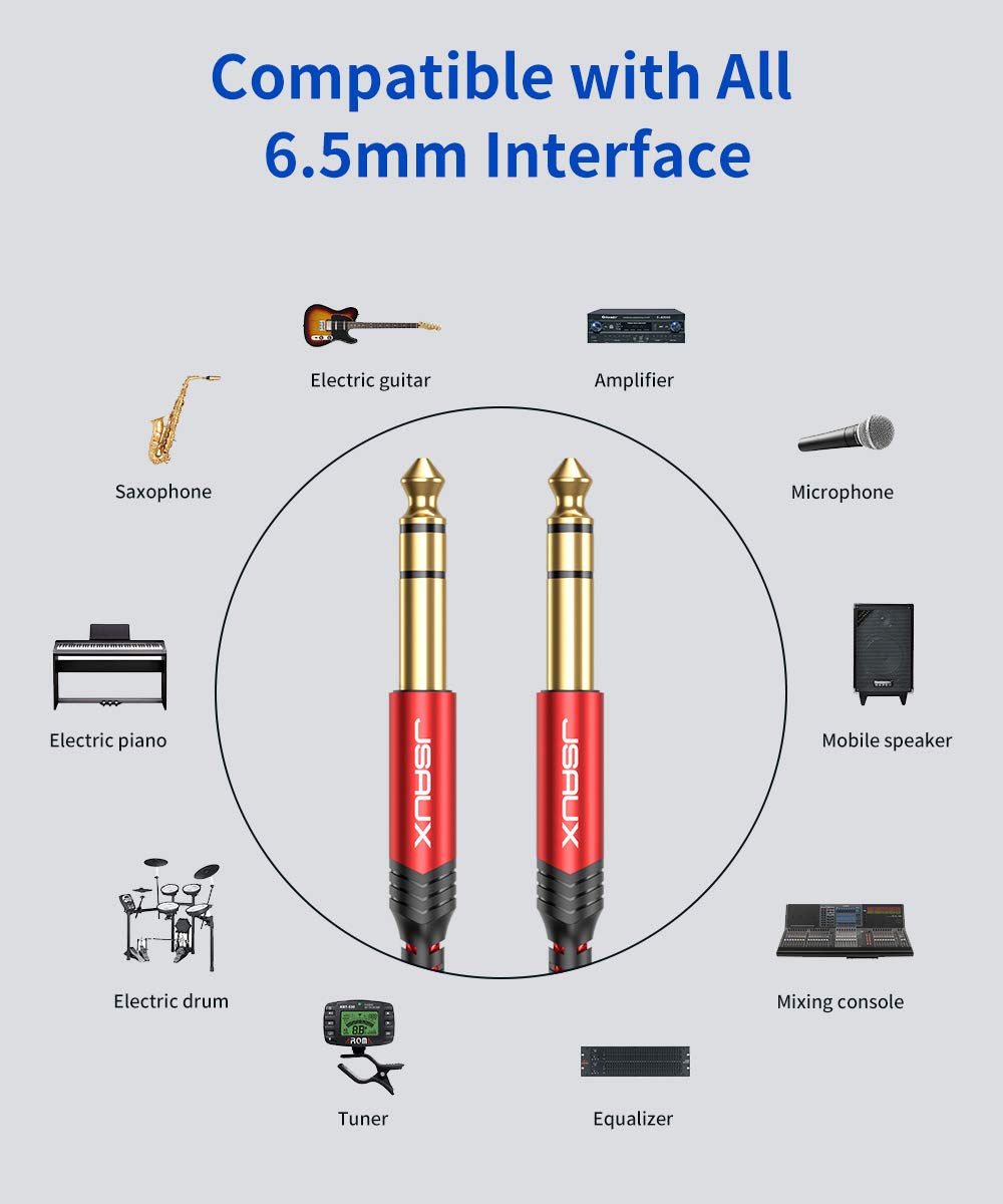 JSAUX Professional Guitar Cable 3M (10ft), 1/4" 6.35mm to 6.35mm TRS Stereo Audio Guitar Lead Nylon Braided Jack Instrument Cable for Electric Guitar, Bass, Amp, Keyboard, Mondolin - Red-5