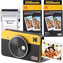 KODAK Mini Shot 2 Retro 4PASS 2-in-1 Instant Camera and Photo Printer (5.4 x 8.6 cm) + 68 Sheet Pack, Yellow