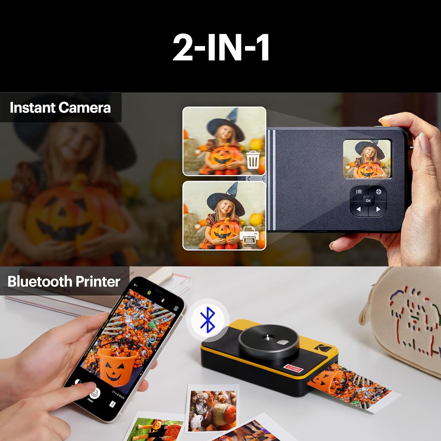 KODAK Mini Shot 2 Retro 4PASS 2-in-1 Instant Camera and Photo Printer (5.4 x 8.6 cm) + 68 Sheet Pack, Yellow-2