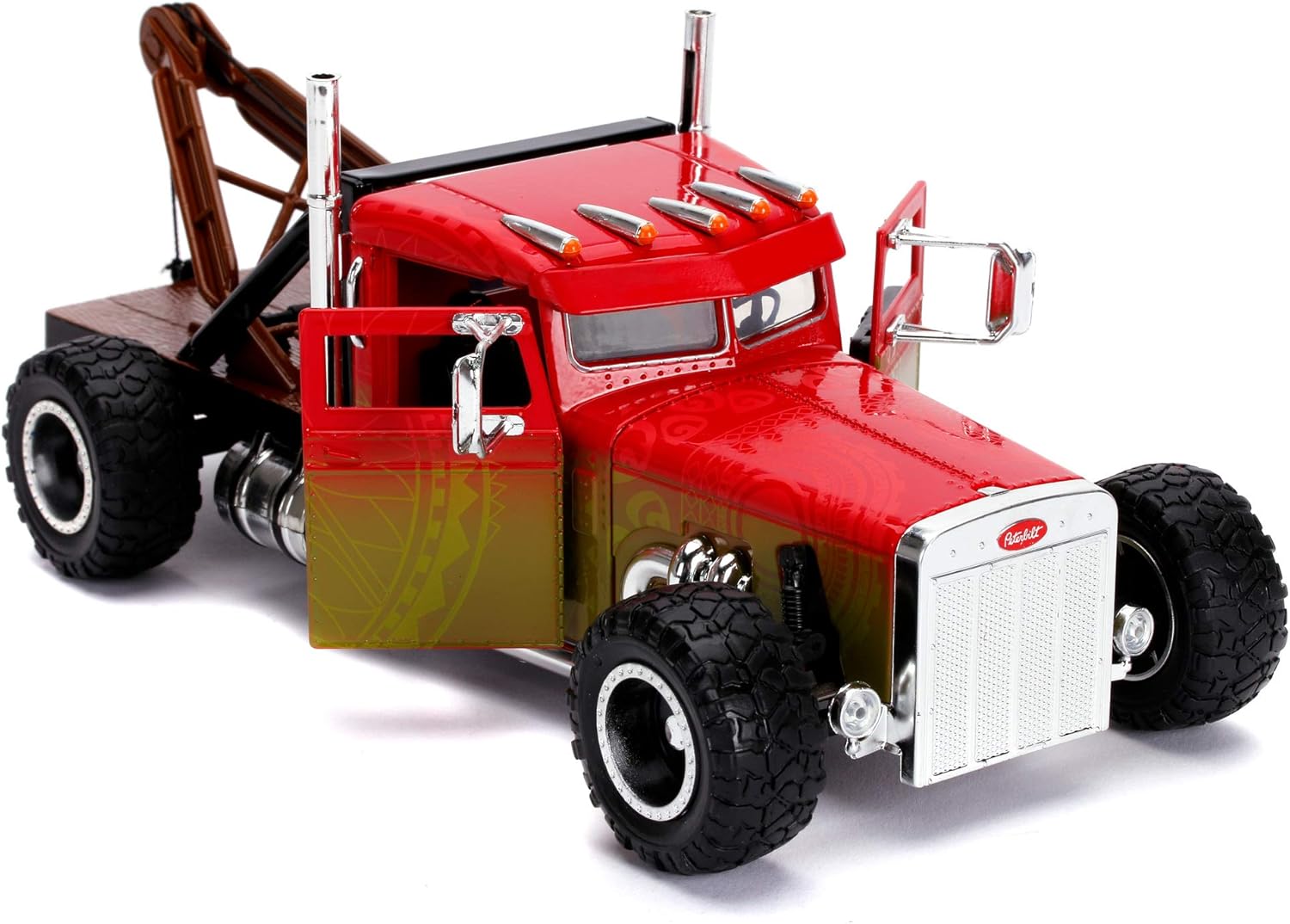 Jada Toys Fast & Furious Hobbs and Shaw Custom Peterbilt Truck Car Tuning Model 1:24 Opening Doors wheel Red/Yellow-10