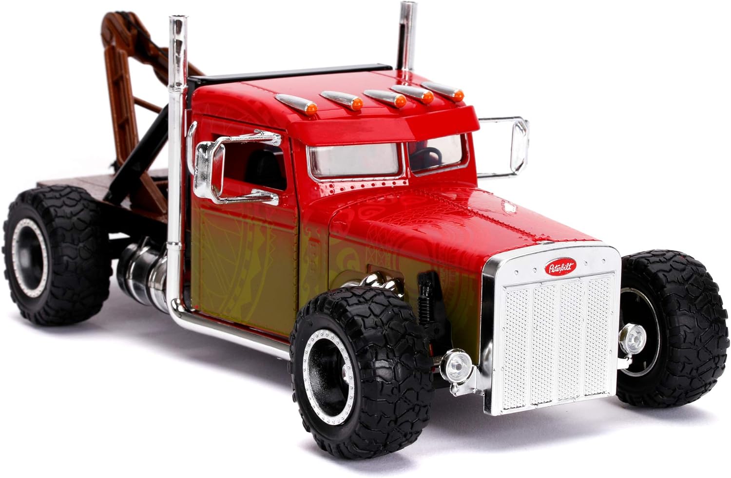 Jada Toys Fast & Furious Hobbs and Shaw Custom Peterbilt Truck Car Tuning Model 1:24 Opening Doors wheel Red/Yellow-2