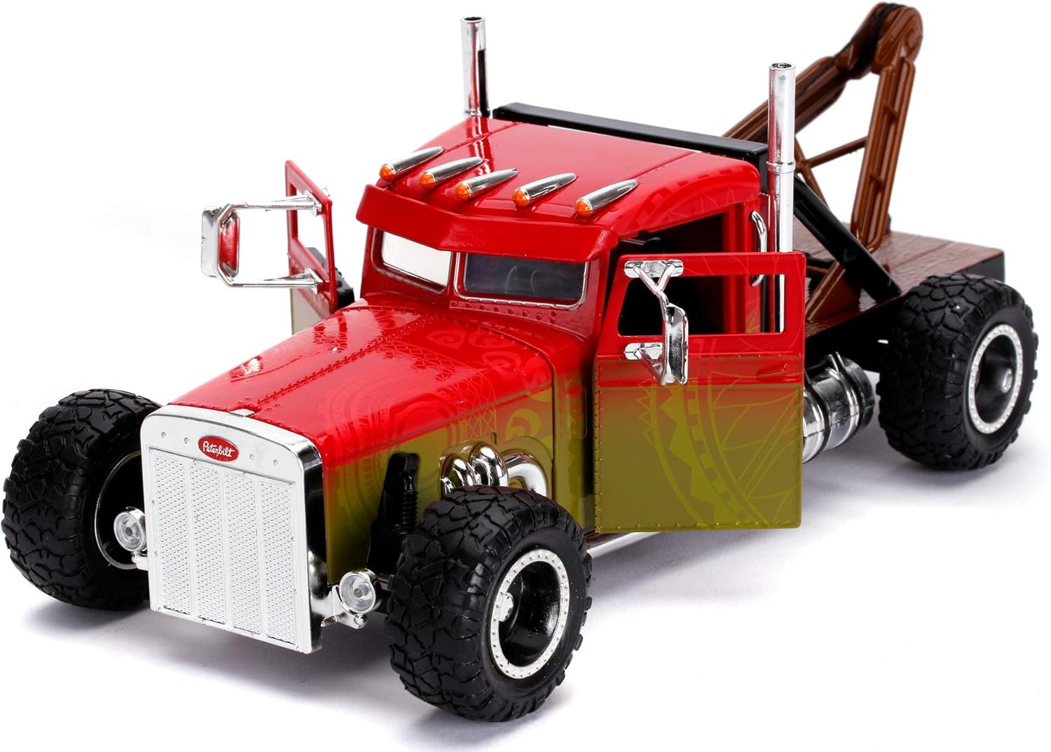 Jada Toys Fast & Furious Hobbs and Shaw Custom Peterbilt Truck Car Tuning Model 1:24 Opening Doors wheel Red/Yellow-6