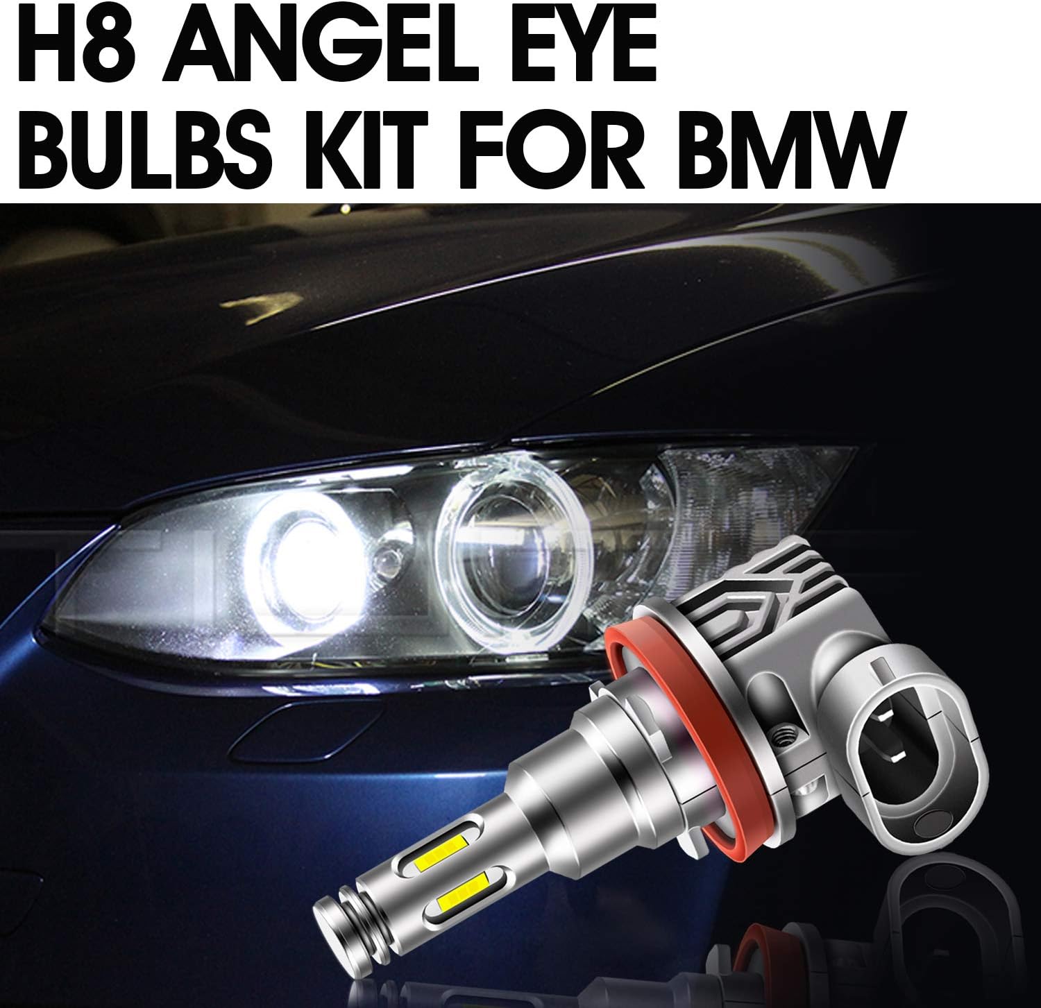 TECTICO H8 LED Angel Eyes Fog Lights 6000K Xenon White Canbus Error Free 12V 40W Headlight Bulbs DRL Halo Ring for E60 E92 E90 E91 E93 E70 X5 E71 E72 X6 E82 E87 E61 E63 E64, 2 Lamps-1