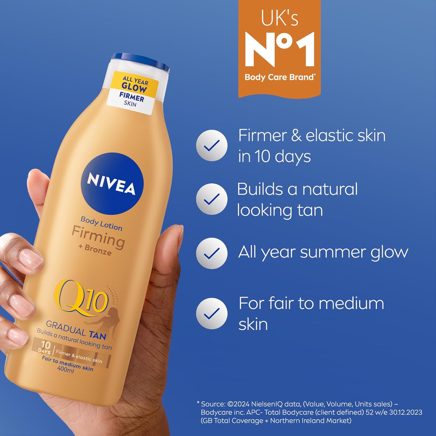 NIVEA Q10 Firming + Radiance Gradual Tan (400 ml), Tan Activating Firming Cream with Q10, Supports a Gradual Tan, Tanning Moisturiser for a Sun-Kissed Radiant Glow-1