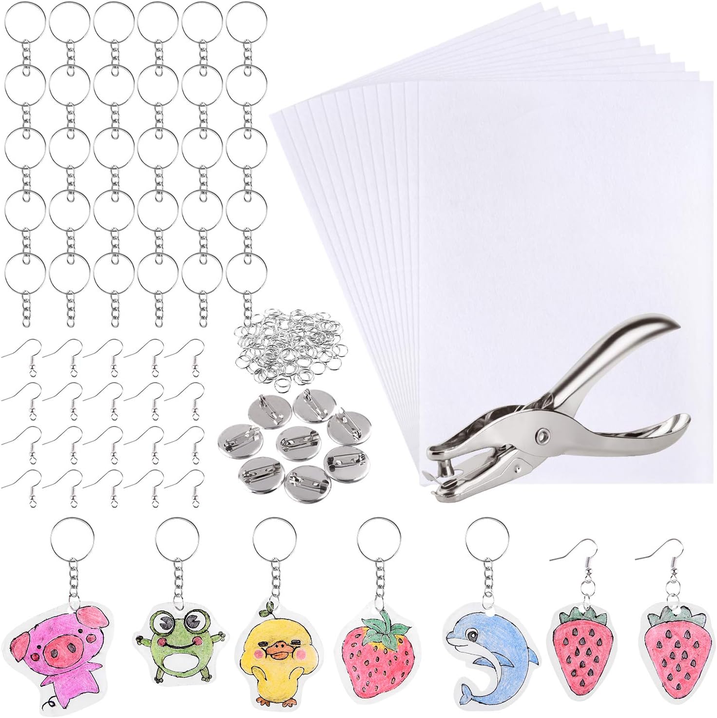 ASTARON 181Pcs Shrinking Plastic Sheets Kit Includes 20 Shrinking Film Art Paper and 161 Pcs Shrinkles Keychains Making Accessories for Kids Craft and Art Supplies-0