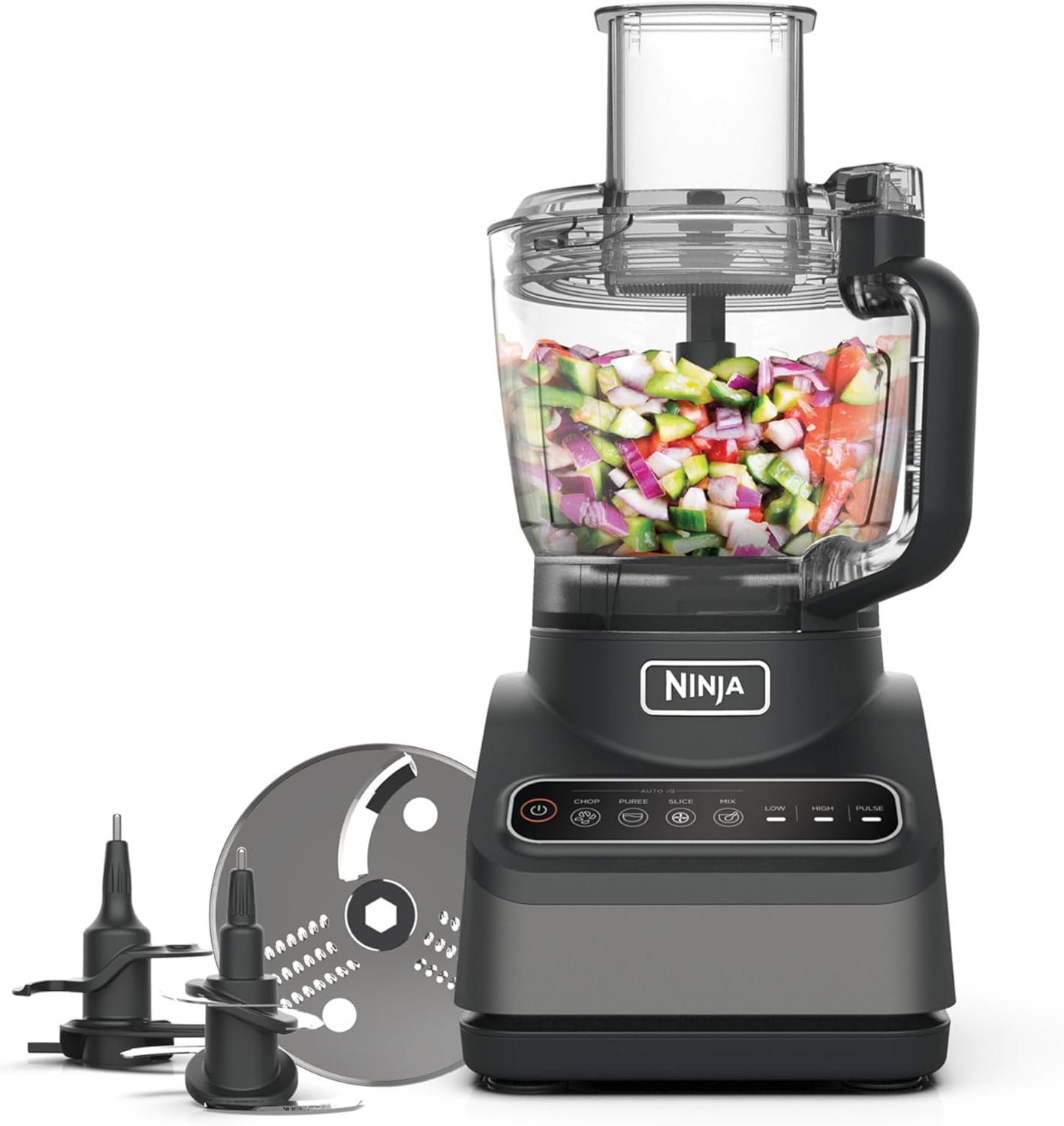 Ninja Food Processor with 4 Automatic Programs; Chop, Puree, Slice, Mix, and 3 Manual Speeds, 2.1L Bowl, Chopping, Slicing & Dough Blades, 850W, Dishwasher Safe Parts, Black BN650UK-0