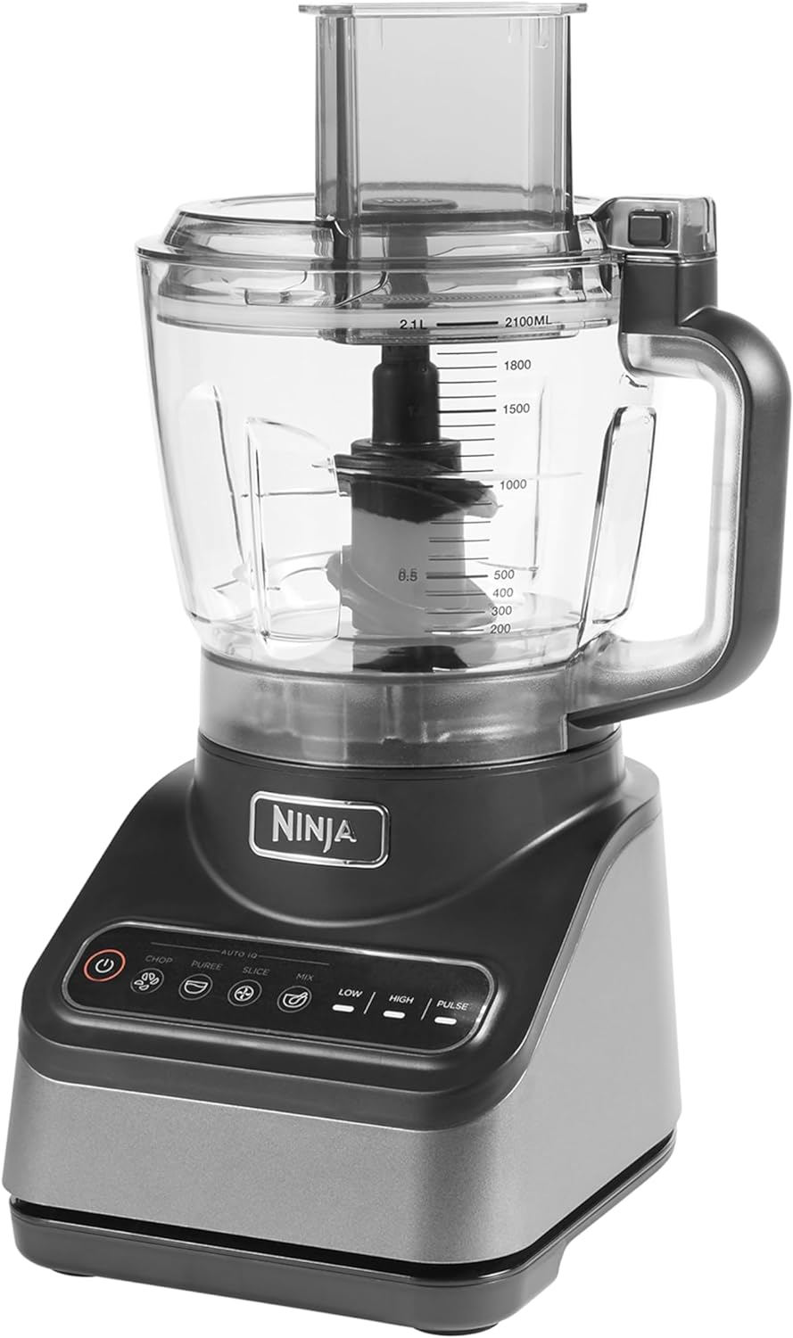 Ninja Food Processor with 4 Automatic Programs; Chop, Puree, Slice, Mix, and 3 Manual Speeds, 2.1L Bowl, Chopping, Slicing & Dough Blades, 850W, Dishwasher Safe Parts, Black BN650UK-3