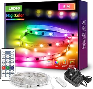 Lepro MagicColor LED Strip Light 5M 150 LEDs, Rainbow Chasing Lights, Music Sync, Multiple Colours on One Line, Remote Control LED Lights for Bedroom, Living Room, Bar, Gaming Time