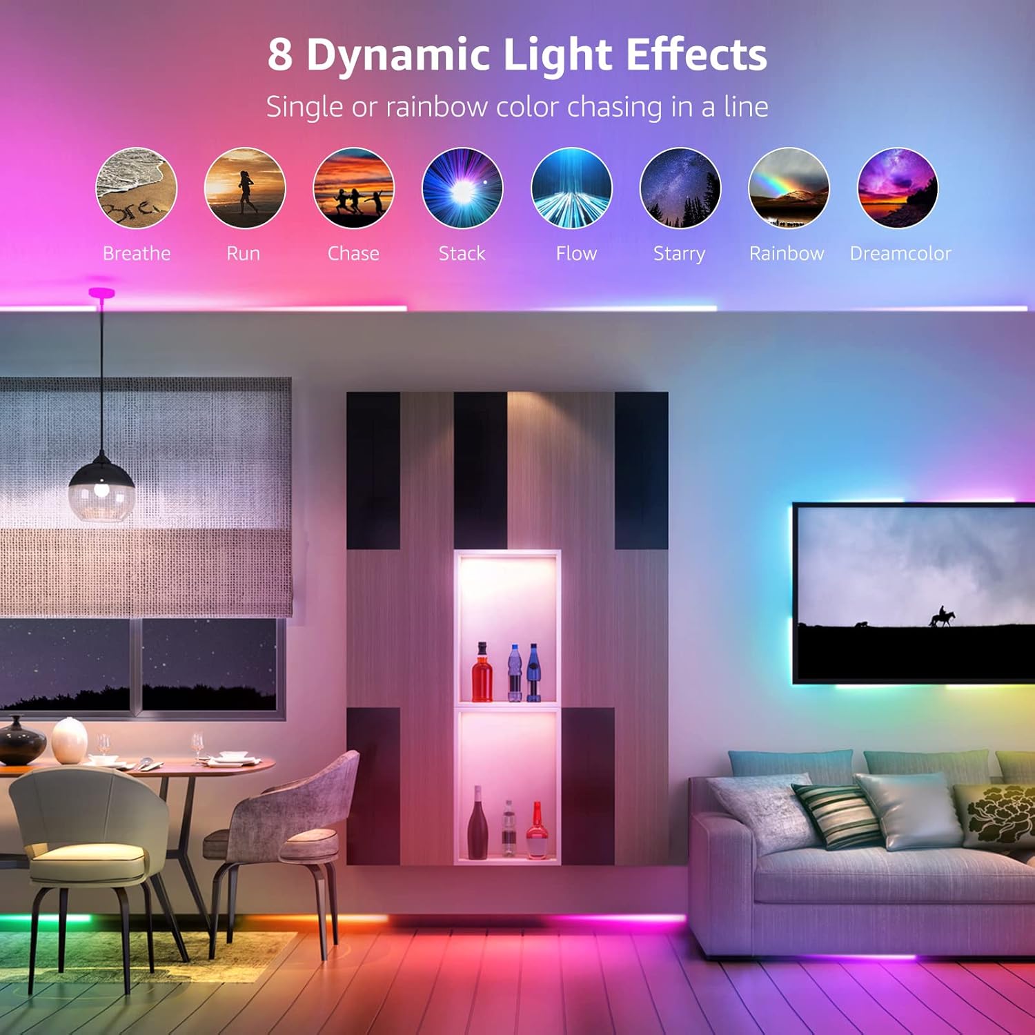 Lepro MagicColor LED Strip Light 5M 150 LEDs, Rainbow Chasing Lights, Music Sync, Multiple Colours on One Line, Remote Control LED Lights for Bedroom, Living Room, Bar, Gaming Time-2