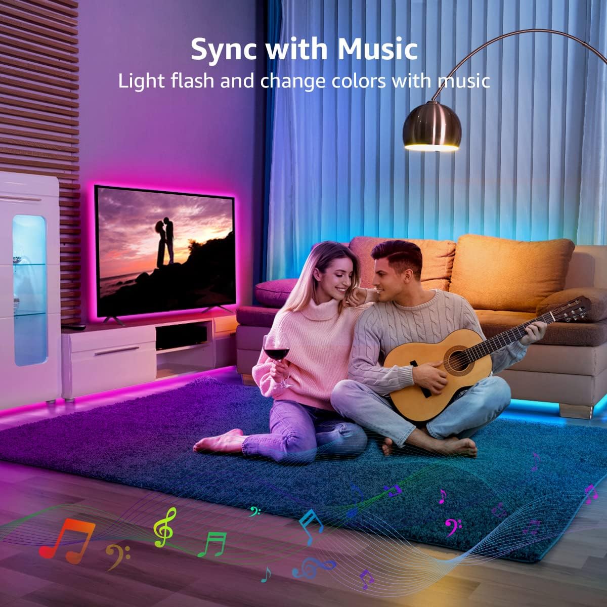 Lepro LED Strip Lights Music Sync 10M (2x5M), 5050 RGB Colour Changing LED Strip with Remote and Plug, Dimmable Stick on LED Lights for Bedroom, Kitchen, Party, Teen Girl Kids Room Decor-1