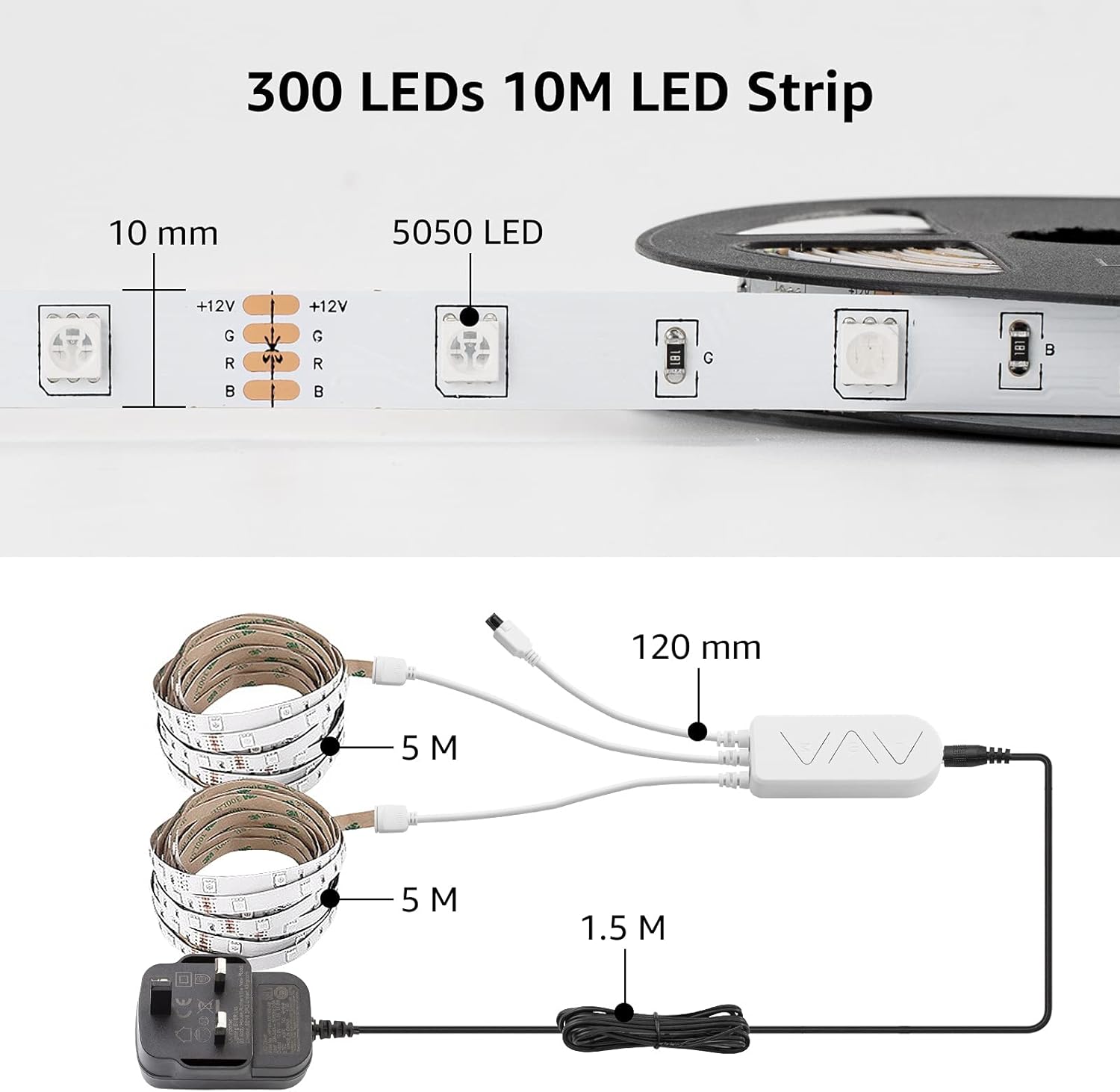 Lepro LED Strip Lights Music Sync 10M (2x5M), 5050 RGB Colour Changing LED Strip with Remote and Plug, Dimmable Stick on LED Lights for Bedroom, Kitchen, Party, Teen Girl Kids Room Decor-4