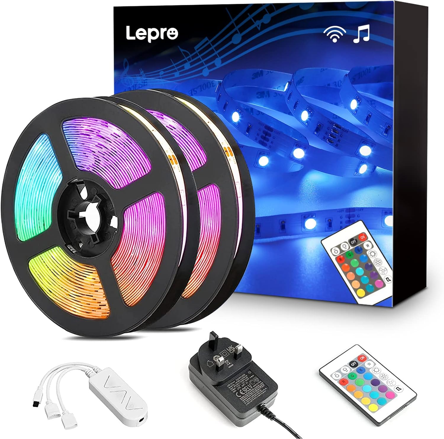 Lepro LED Strip Lights Music Sync 10M (2x5M), 5050 RGB Colour Changing LED Strip with Remote and Plug, Dimmable Stick on LED Lights for Bedroom, Kitchen, Party, Teen Girl Kids Room Decor-8