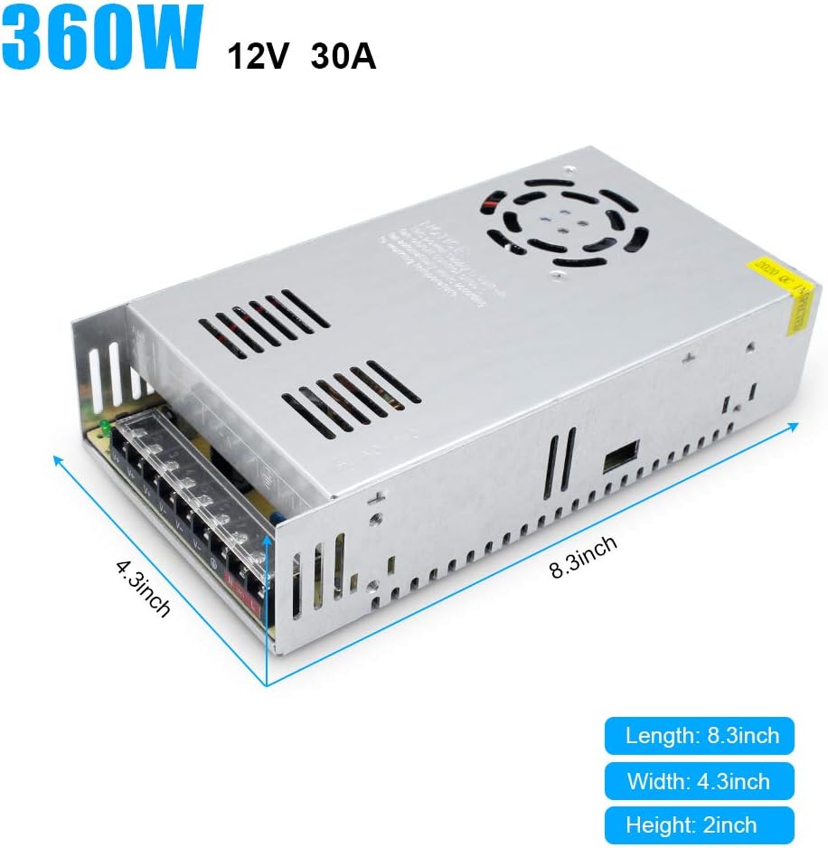 inShareplus 12V 30A 360W, DC Universal Regulated Switching Power Supply, Converter AC 110/220V to DC 12 Volt LED Driver, Transformer, Adapter for LED Strip Light, 3D Printer, Radio, Computer Project-4