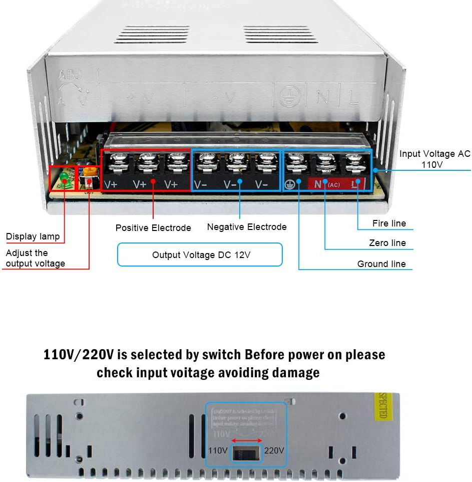 inShareplus 12V 30A 360W, DC Universal Regulated Switching Power Supply, Converter AC 110/220V to DC 12 Volt LED Driver, Transformer, Adapter for LED Strip Light, 3D Printer, Radio, Computer Project-5