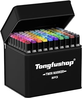 Tongfushop 80 Colored Marker Set, Colouring Pens, Marker Set for Adults, Artists Marker Pens, Double Tip Art Marker for Drawing, Sketching, Anime and Manga with Carrying Case and Storage Base