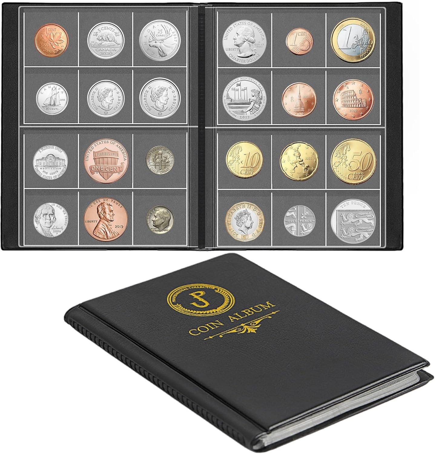 Uncle Paul Coin Album Coin Holder Coin Collection Book for Penny/Nickel/Dime/One pound/20 Pence/10 Pence 120 Pockets CS3712-0