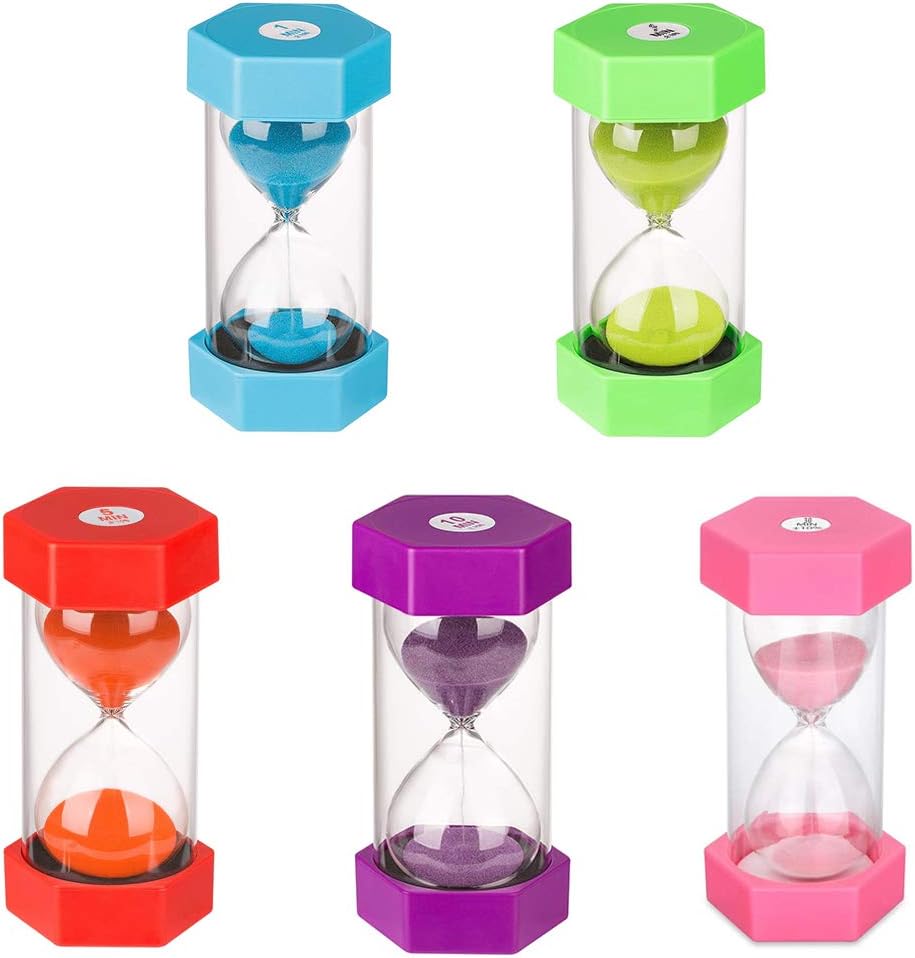 Hourglass Kids Hourglass Timer Hourglass Set Colorful Sand Clock Kitchen Timer Time Management Includes 1 Minute, 3, 5, 10, and 30 Minutes(5 Pieces)…-0