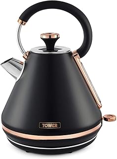 Tower T10044RG Cavaletto Pyramid Kettle with Fast Boil, Detachable Filter, 1.7 Litre, 3000 W, Black and Rose Gold