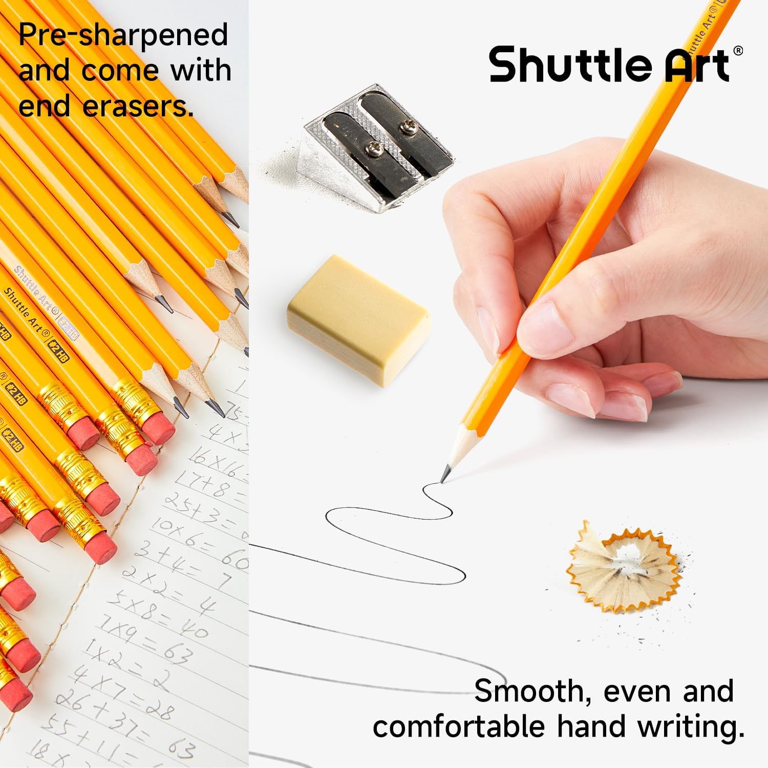 Shuttle Art Wood-Cased #2 HB Pencils, 350 Pack Sharpened Yellow Pencils with Erasers, Bulk Pack Graphite Pencils for School and Teacher Supplies, Writing, Drawing and Sketching-2