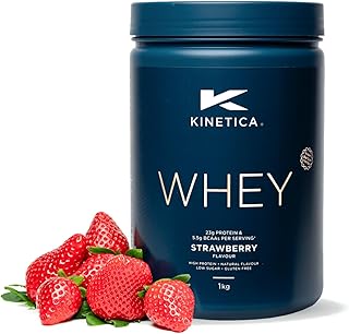 Kinetica Premium Whey Protein Powder | Grass Fed | Strawberry | 1kg | 33 Servings | Naturally Occurring Glutamine and BCAA Amino Acids | Muscle Building & Recovery