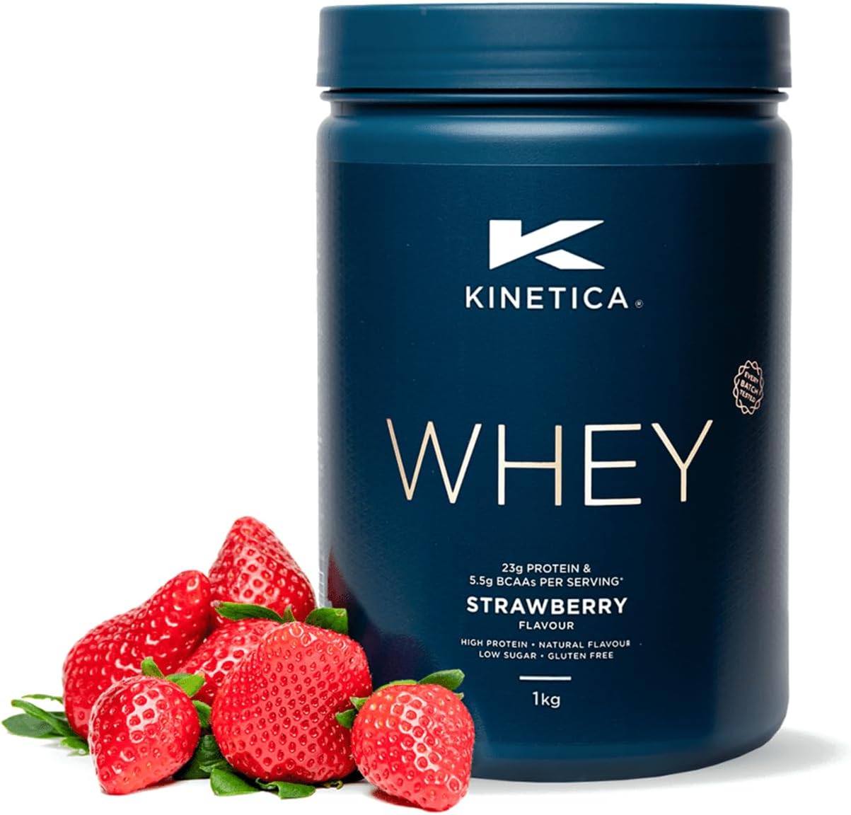 Kinetica Premium Whey Protein Powder | Grass Fed | Strawberry | 1kg | 33 Servings | Naturally Occurring Glutamine and BCAA Amino Acids | Muscle Building & Recovery-0