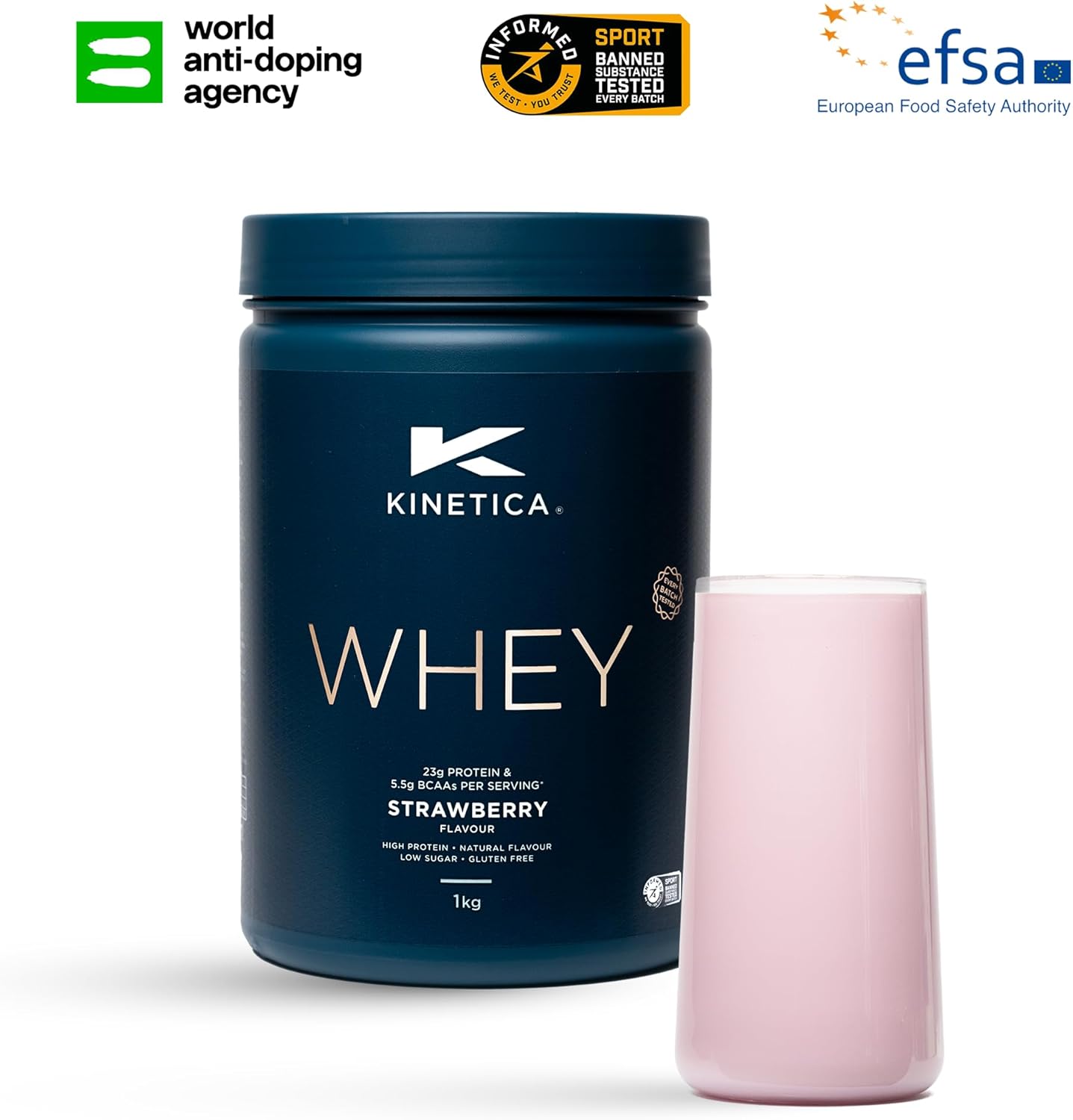 Kinetica Premium Whey Protein Powder | Grass Fed | Strawberry | 1kg | 33 Servings | Naturally Occurring Glutamine and BCAA Amino Acids | Muscle Building & Recovery-5