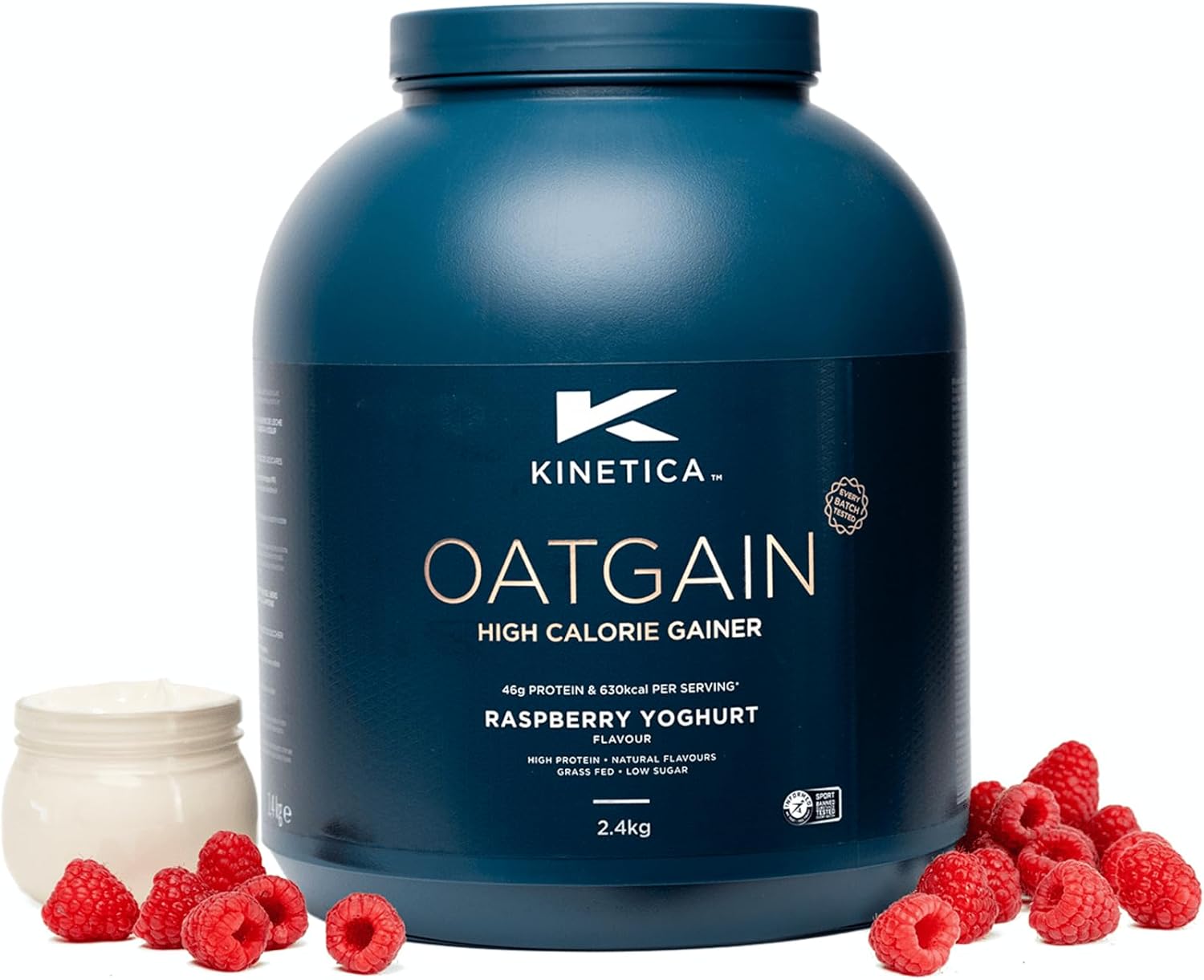 Kinetica OatGain Weight Gainer 600+ Calories & 47g Protein per Serving, 2.4 kg, 15 Servings Raspberry Yoghurt Flavour-0