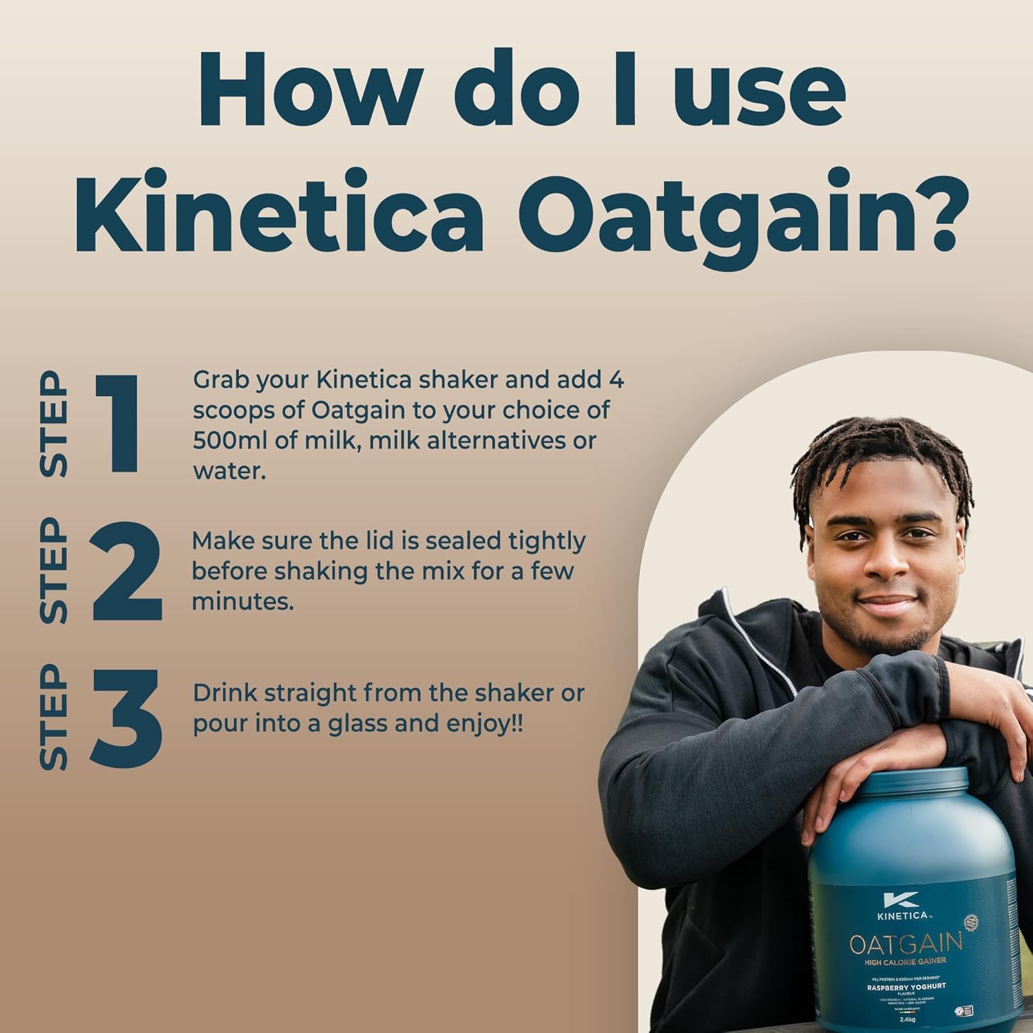 Kinetica OatGain Weight Gainer 600+ Calories & 47g Protein per Serving, 2.4 kg, 15 Servings Raspberry Yoghurt Flavour-1