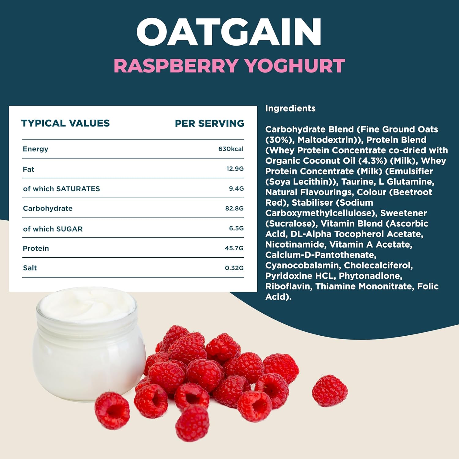 Kinetica OatGain Weight Gainer 600+ Calories & 47g Protein per Serving, 2.4 kg, 15 Servings Raspberry Yoghurt Flavour-3