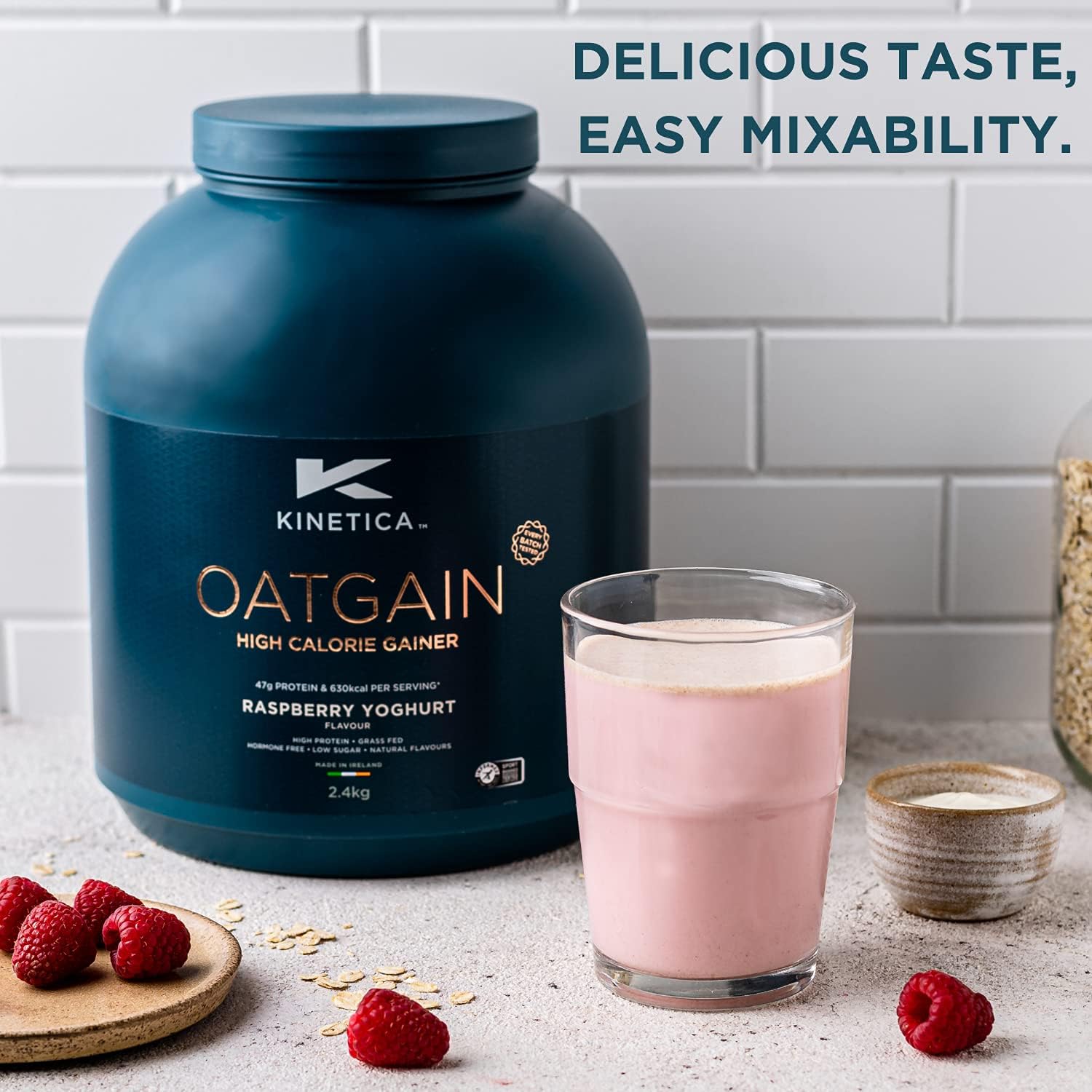 Kinetica OatGain Weight Gainer 600+ Calories & 47g Protein per Serving, 2.4 kg, 15 Servings Raspberry Yoghurt Flavour-5