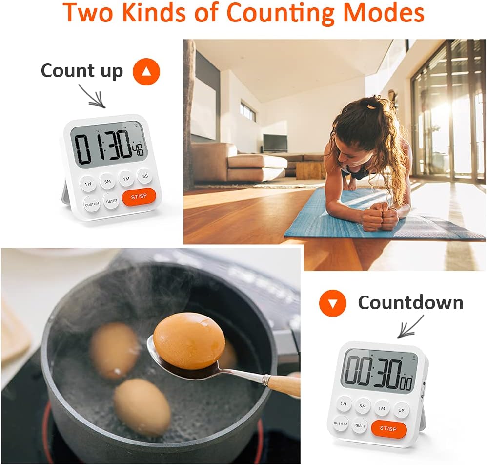 LIORQUE Digital Kitchen Timer Magnetic Countdown Timer with Loud Alarm and Large LCD Display, Digital Timer Clock 99 Hour Kitchen Timers for Cooking & Kids & Teachers-3