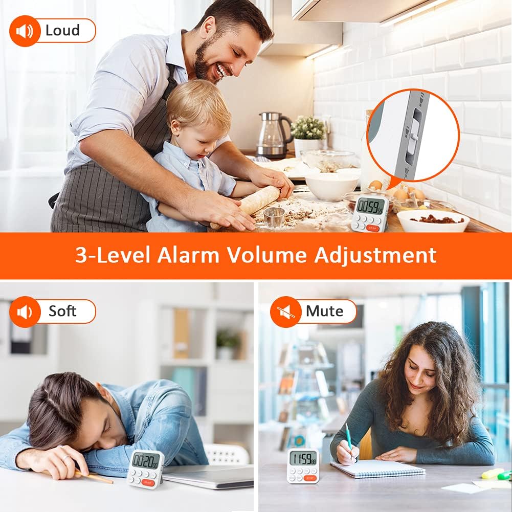 LIORQUE Digital Kitchen Timer Magnetic Countdown Timer with Loud Alarm and Large LCD Display, Digital Timer Clock 99 Hour Kitchen Timers for Cooking & Kids & Teachers-5