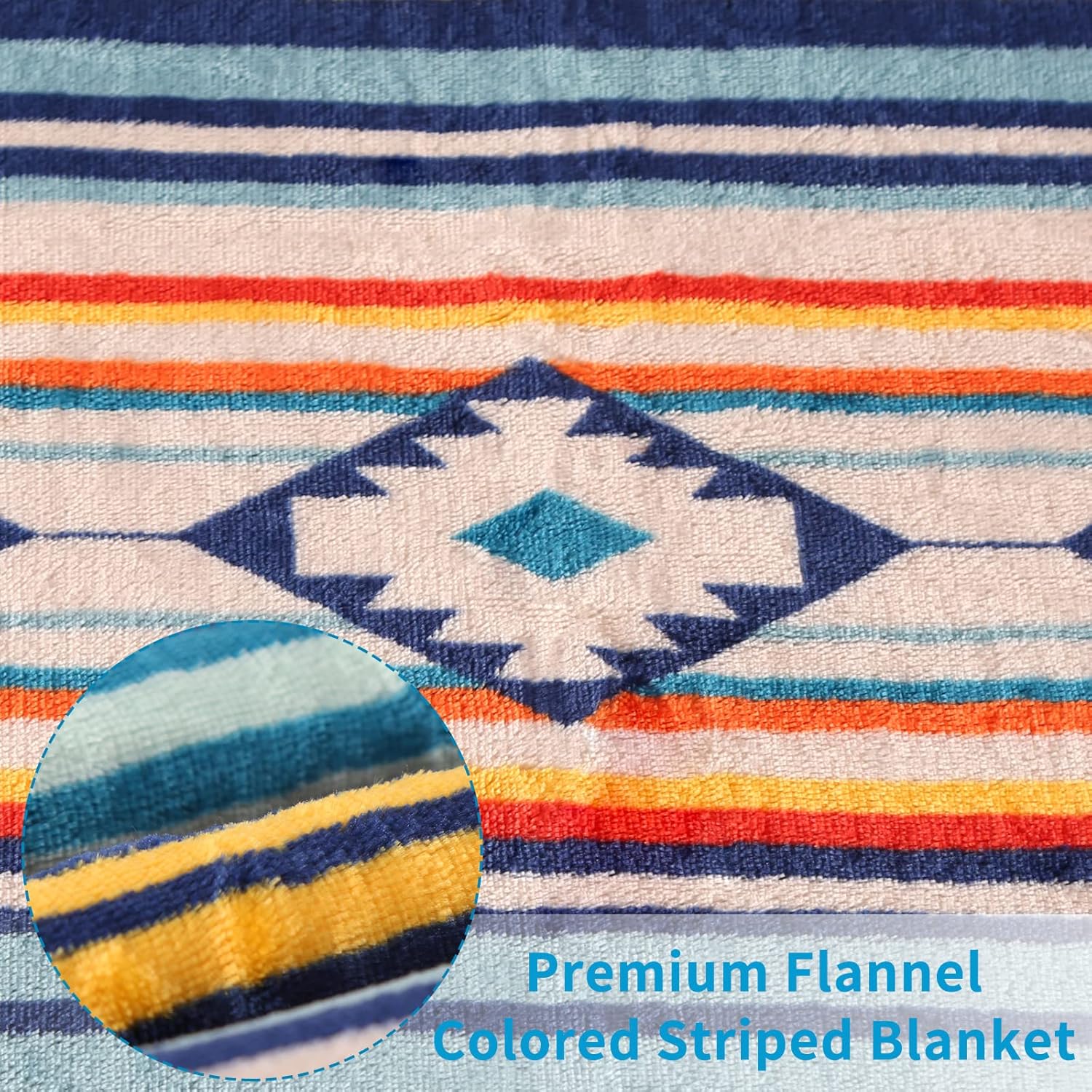 Qucover Flannel Fleece Throw Blanket Bohemian Blue Stripe Pattern Reversible Sherpa Fleece Throws for Sofa Couch Bed, Decorative Soft Comfy Blankets Small 127x152 cm-5