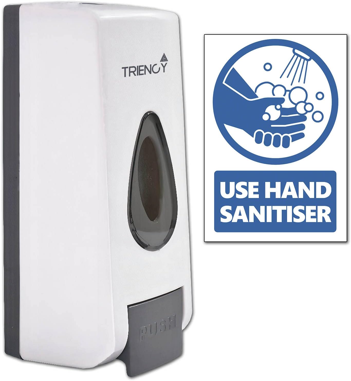 TRIENCY Soap Dispenser, Hand Sanitizer Dispenser Wall Mounted Manual 320ml, Hand Sanitiser Dispenser, Hand Wash, Hand Gel Dispenser, Bathroom Shower Gel, Shampoo, Bonus USE HAND SANITISER Sign Sticker-0