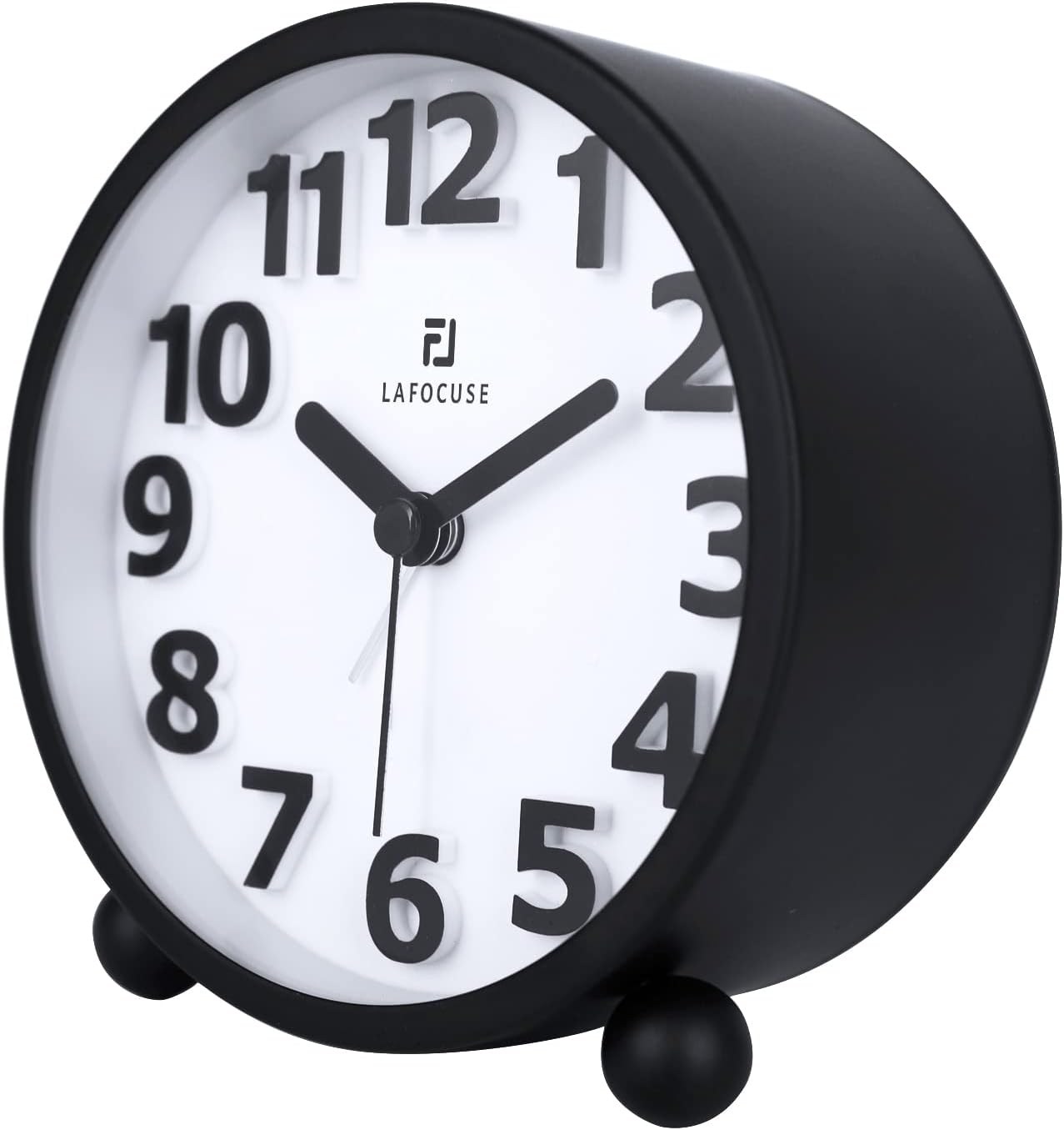 Lafocuse Black Metal Silent Alarm Clocks Bedside with Night Light Snooze Function, Retro Simple Table Desk Clock Analogue Alarm Clock Non Ticking Battery Powered 10cm Bedrooms Office Kitchen-2