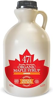 47° North Canadian Organic Maple Syrup, Single Source, Grade A, Amber Rich 1000ml vegan, gluten free for pancakes, dressing, joghurt, coffee