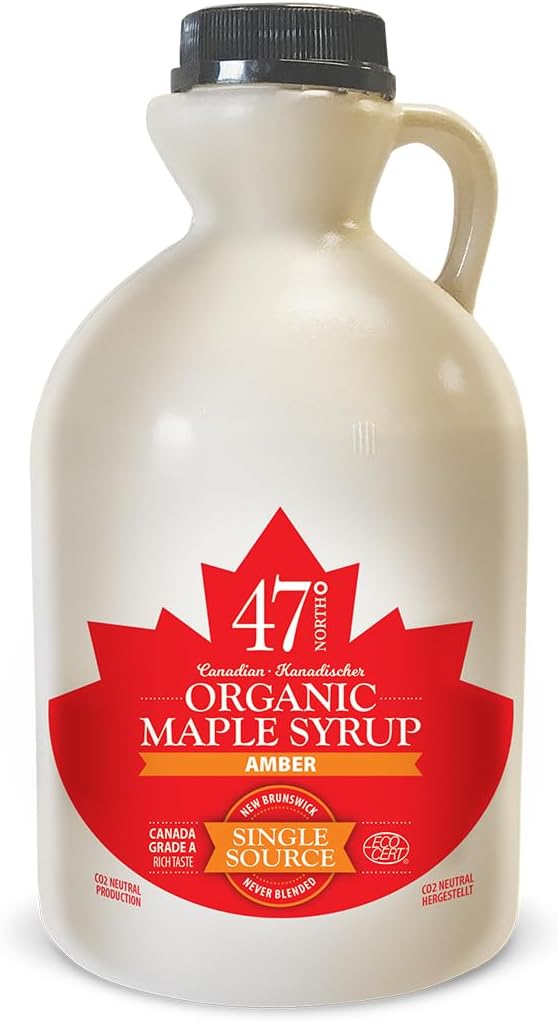 47° North Canadian Organic Maple Syrup, Single Source, Grade A, Amber Rich 1000ml vegan, gluten free for pancakes, dressing, joghurt, coffee-0