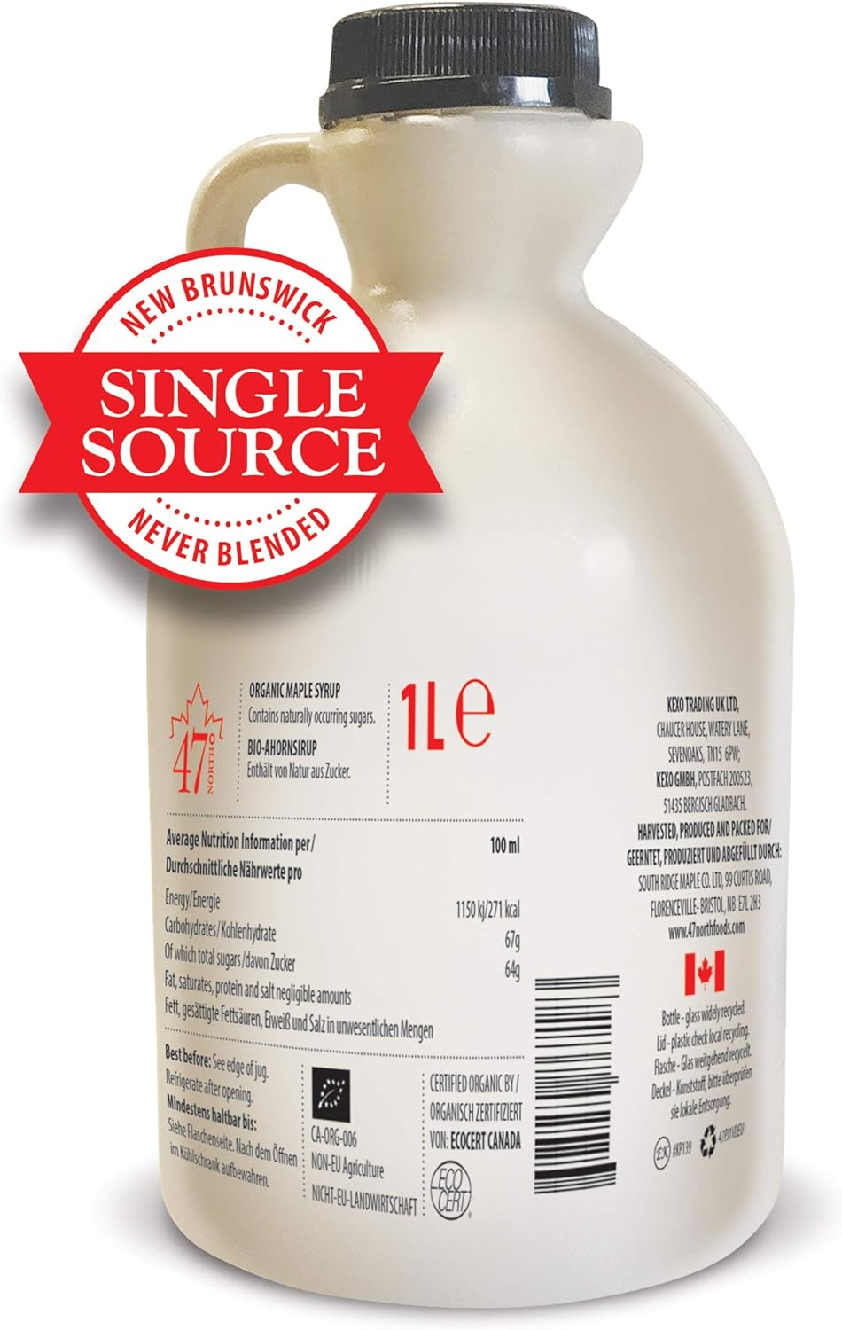 47° North Single Source Canadian Organic Maple Syrup Grade A Very Dark Strong 1000ml (1x 1000ml)-1