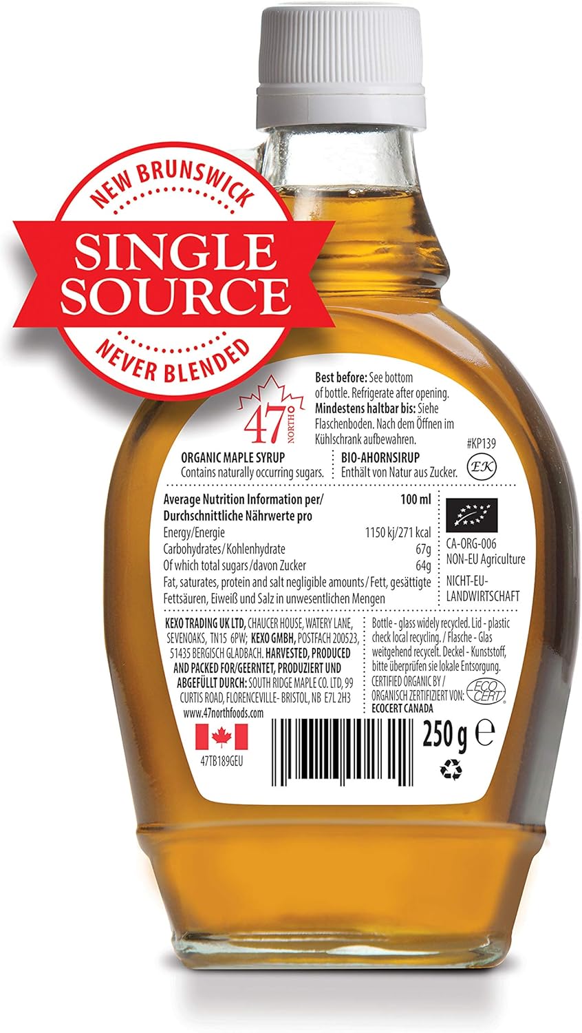 47° North Single Source Organic Canadian Maple Syrup Grade A (250g, Golden)-1