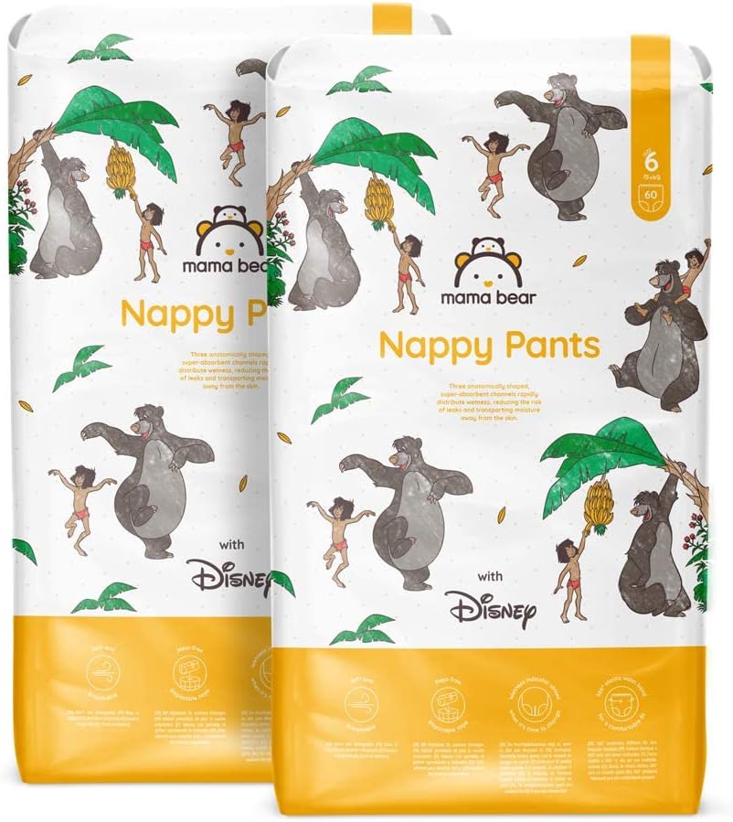 Amazon Brand - Mama Bear Disney Nappy Pants, Size 6 (15+ kg), 120 Count (2 Packs of 60), White, Monthly Pack-0