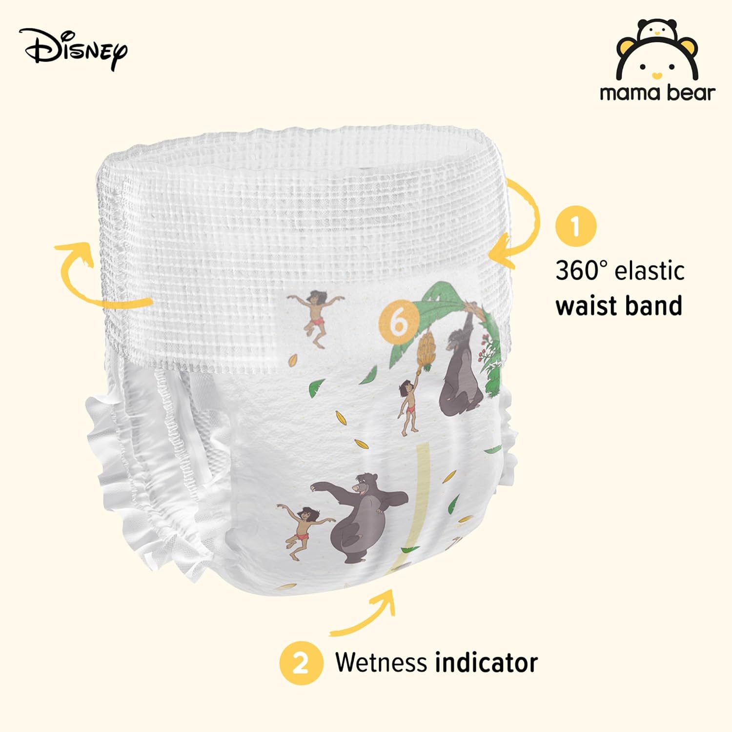 Amazon Brand - Mama Bear Disney Nappy Pants, Size 6 (15+ kg), 120 Count (2 Packs of 60), White, Monthly Pack-1